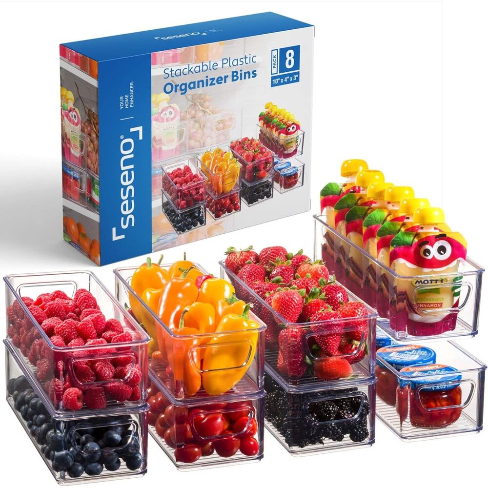 Refrigerator Organizer Bins Pantry Stackable Kitchen Closet Bins 8pc BPA FREE